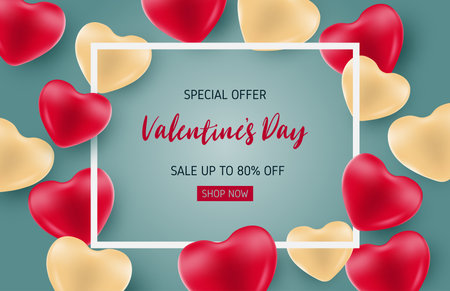 Valentines sale banner template with heart shape balloon. Special offer up to 80% off.のイラスト素材