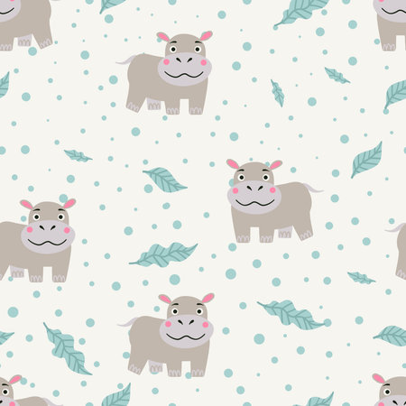 Seamless pattern with cute hippo character. Vector background for kids design.のイラスト素材