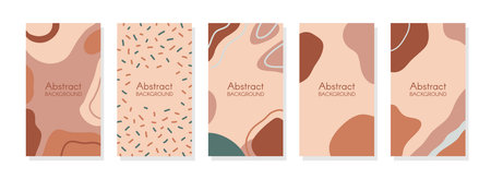 Set of story templates and highlights covers. Abstract backgrounds for social media stories. Vector with organic shapes. Illustration in terracotta colors.のイラスト素材