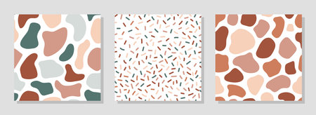 Set of abstract contemporary seamless pattern. Hand drawn various terracotta shapes. Modern trendy...