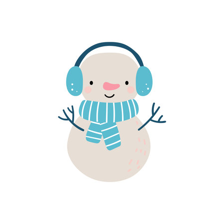 Cute cartoon Snowman isolated on white background. Vector illustrationのイラスト素材