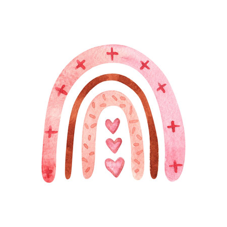 Watercolor pink pastel rainbow isolated on white background. Boho poster for baby nursery roomの写真素材