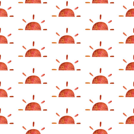 Watercolor modern abstract sun seamless pattern. Hand painted nursery cute bohemian printの写真素材