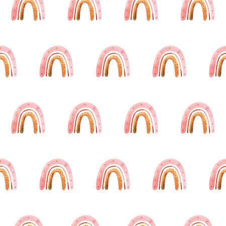 Seamless pattern with boho rainbow with star in neutral color. Watercolor hand drawn illustration digital paperの写真素材