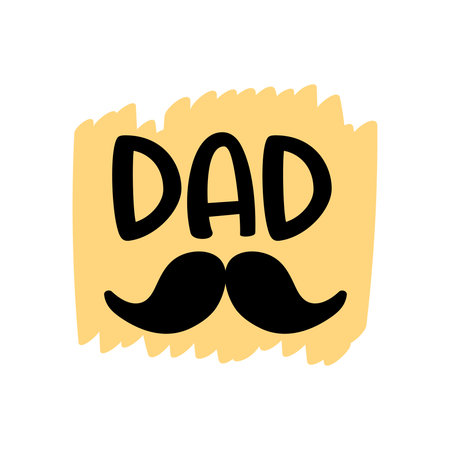 Isolated Happy fathers day quote on the yellow background. Best dad. Congratulation label, badge vector. Mustache and text for your design.のイラスト素材