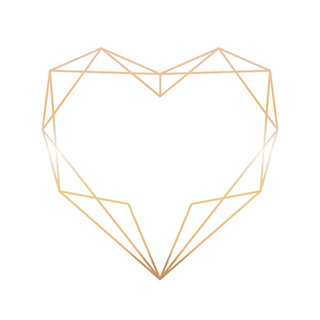 gold geometric heart shape frame isolated on white background. Elegant border for wedding invitationsのイラスト素材