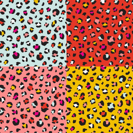 Leopard skin seamless set patterns fashion 80s-90s. It can be used in printing, background and fabric design. Vector modern design.のイラスト素材