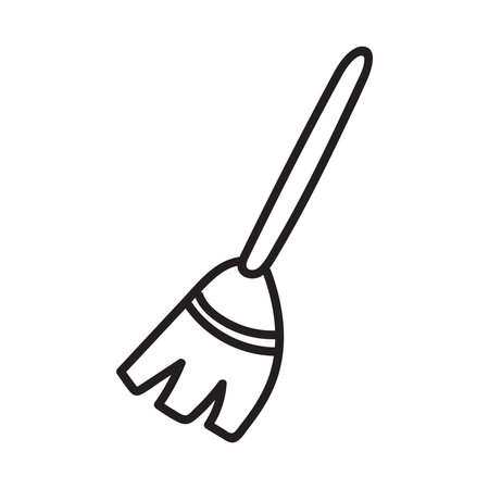 Hand drawn vector isolated flying broom icon. Black outline illustration of witch broom. Witchcraft aesthetic tools.のイラスト素材
