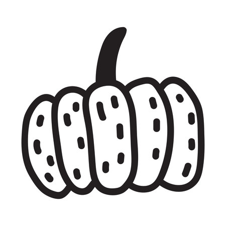 Pumpkin black and white icon. Doodle Pumpkin sketch. Vector illustration of vegetable outline. Simple monochrome image. Hand drawn ink illustrationのイラスト素材
