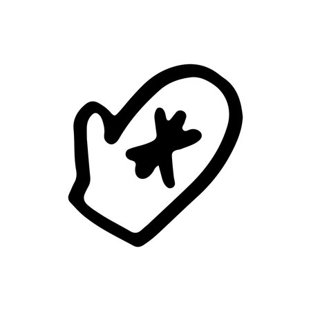 Mittens vector icon. Hand drawn doodle. Knitted accessories with a snowflake. Black and white conceptのイラスト素材