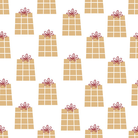 Christmas gift boxes seamless pattern. Cozy winter illustration for wrapping paper , post card, notebook or fabric design.のイラスト素材