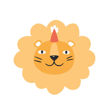 Hand drawn illustration of a cute funny lion faceのイラスト素材