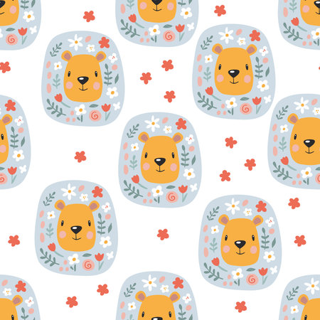 Modern floral lion seamless pattern. Trendy backgroundのイラスト素材
