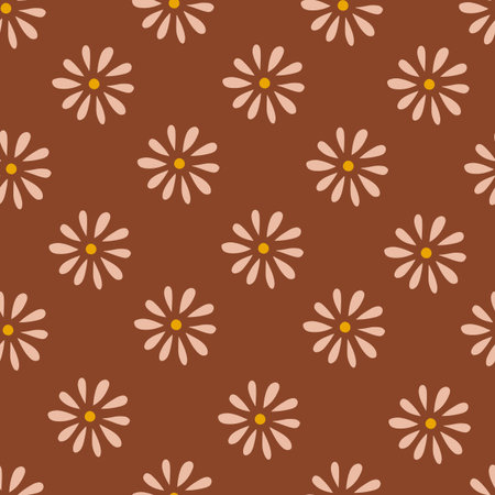Retro floral groovy vector seamless pattern surface design, textile, stationery, wrapping paper, covers. 60s, 70s, 80s style. Abstract squares with vintage backgroundsのイラスト素材