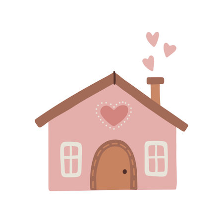 Winter cute cozy house. Sweet pink home.のイラスト素材