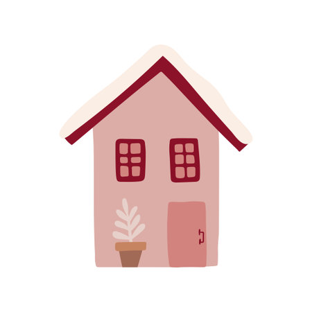 Winter cute cozy house. Sweet pink home.のイラスト素材