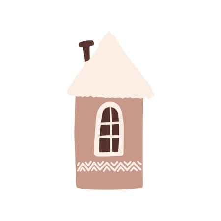 Winter cute cozy house. Sweet doodle pink home isolated on white background. vector illustrationのイラスト素材