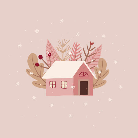 House in the winter forest card. Winter landscapeのイラスト素材