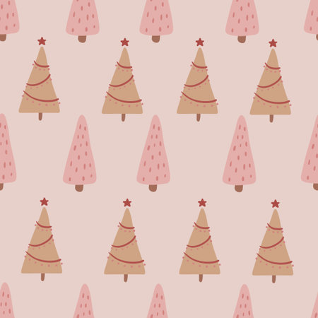 Seamless pattern with hand drawn Christmas trees.のイラスト素材