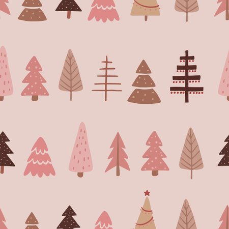 Seamless pattern with hand drawn Christmas trees.のイラスト素材