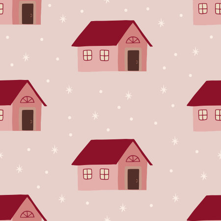 Cute winter pattern with houses, vector illustrationのイラスト素材