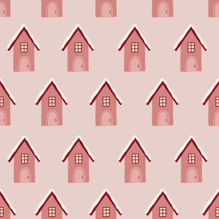 Cute winter pattern with houses, vector illustrationのイラスト素材