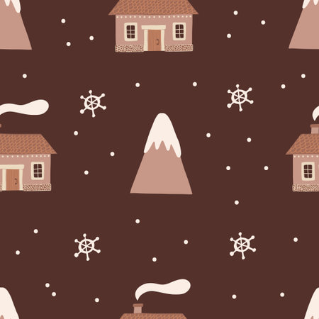 Winter cute Christmas seamless pattern with housesのイラスト素材