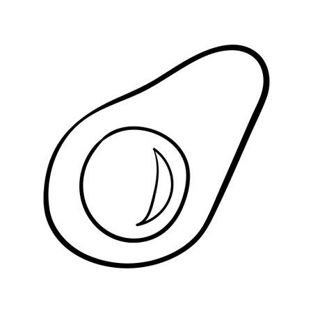Avocado doodle outline icon. Logo organic fruitのイラスト素材