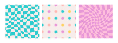 Groovy checkerboard, daisy, flower print set.