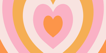 Heart groovy shaped concentric stripes vector background. Girlish romantic surface design. Pink...
