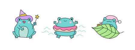Cute cartoon frogs. Kawaii froggie packのイラスト素材