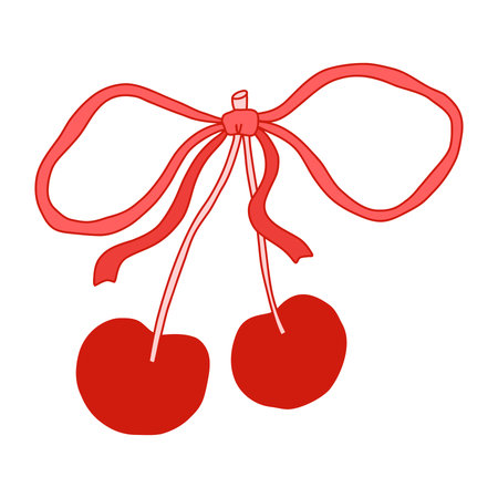 Whimsical red cherry with a cute ribbon bowのイラスト素材