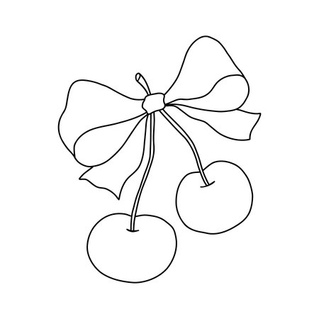Coquette doodle cherry with a delicate bow ribbonのイラスト素材
