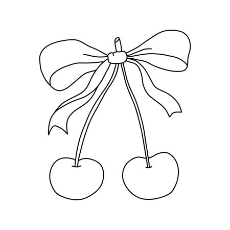Coquette doodle cherry with a delicate bow ribbonのイラスト素材