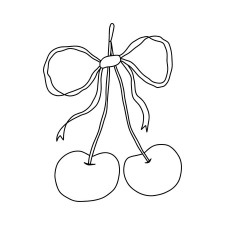 Coquette doodle cherry with a delicate bow ribbonのイラスト素材