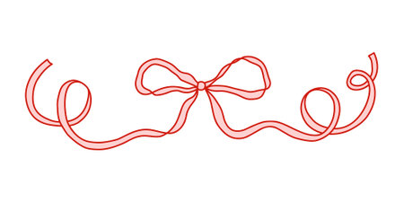 Whimsical pink bow ribbon with long curling tailsのイラスト素材