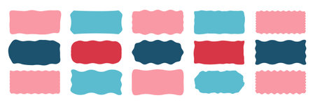 Wavy organic rectangle shapes in bright festive colors, winter and Christmas inspired, playful curvy forms, abstract doodle frames, fun blobs, zigzags, colorful geometric design, vector illustrationのイラスト素材