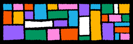 Set of colorful abstract wavy frames and labels on black background. Modern organic shapes...