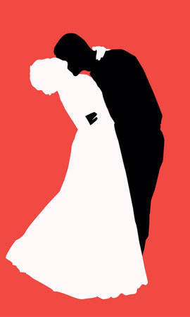 Honeymoon Silhouette black-white on a red background vector illustrationのイラスト素材