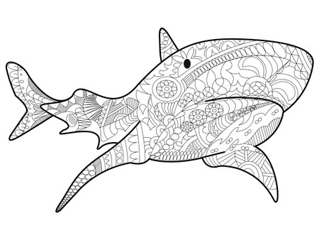 Shark sea animal coloring book for adults vector illustration.のイラスト素材