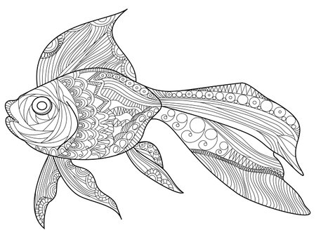 Goldfish sea animal coloring book for adults vector illustration.のイラスト素材