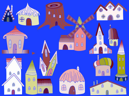 House line art design vector illustration. Housing separate objects. Habitation hand drawn doodle design elements.のイラスト素材