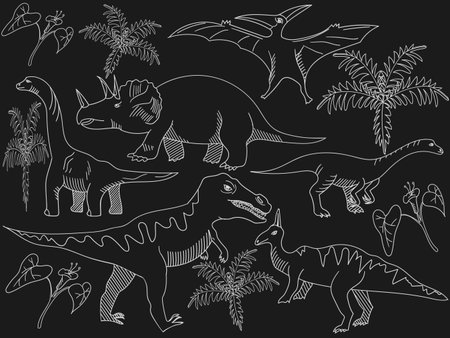 Dinosaur chalk predator for adult vector illustration.  Black and white lines. laceのイラスト素材