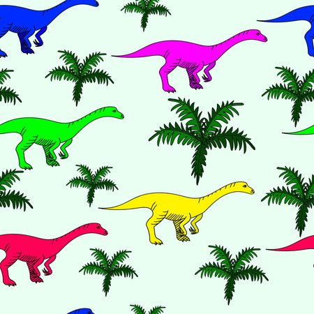 Lufengosaurus seamless predator vector illustration. Black and white linesのイラスト素材