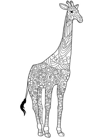 Giraffe coloring book for adults vector illustration. Anti-stress coloring for adult. Black and white lines. Lace patternのイラスト素材