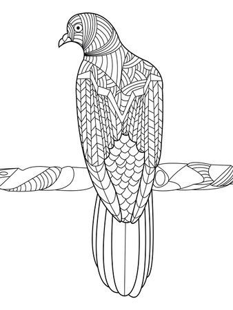 Dove coloring book for adults vector illustration. Anti-stress coloring for adult. Zentangle style. Black and white lines. Lace patternのイラスト素材