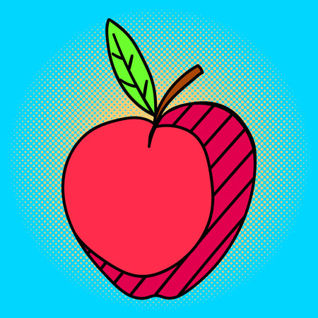 Apple Pop art vector illustration. Beautiful green maple tree in comic style. Hand drawnのイラスト素材