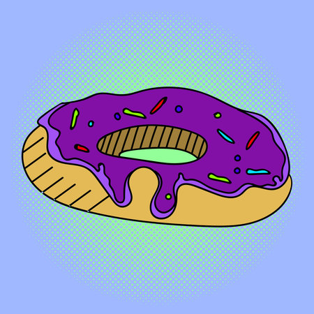 Doughnut Pop art vector illustration. Beautiful style comic. Hand-drawn donutのイラスト素材