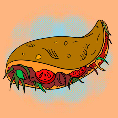 Taco Pop art vector illustration. Beautiful style comic. Hand-drawn Mexican dishのイラスト素材