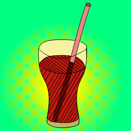 Drink Pop art vector illustration. Beautiful style comic lemon in glass with a straw. Hand-drawn fizzy waterの写真素材